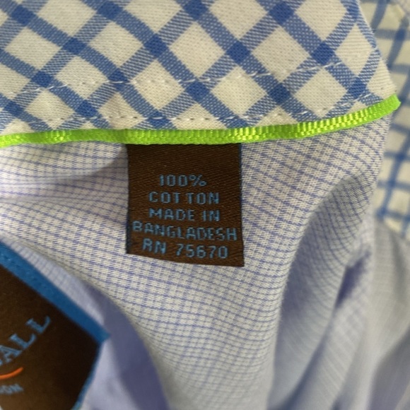 Men's Tattersall 100% Cotton Light Blue Subtle Plaid Dress Shirt Size 16-16.5 - Picture 8 of 9